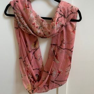 Pink bird printed infinity scarf